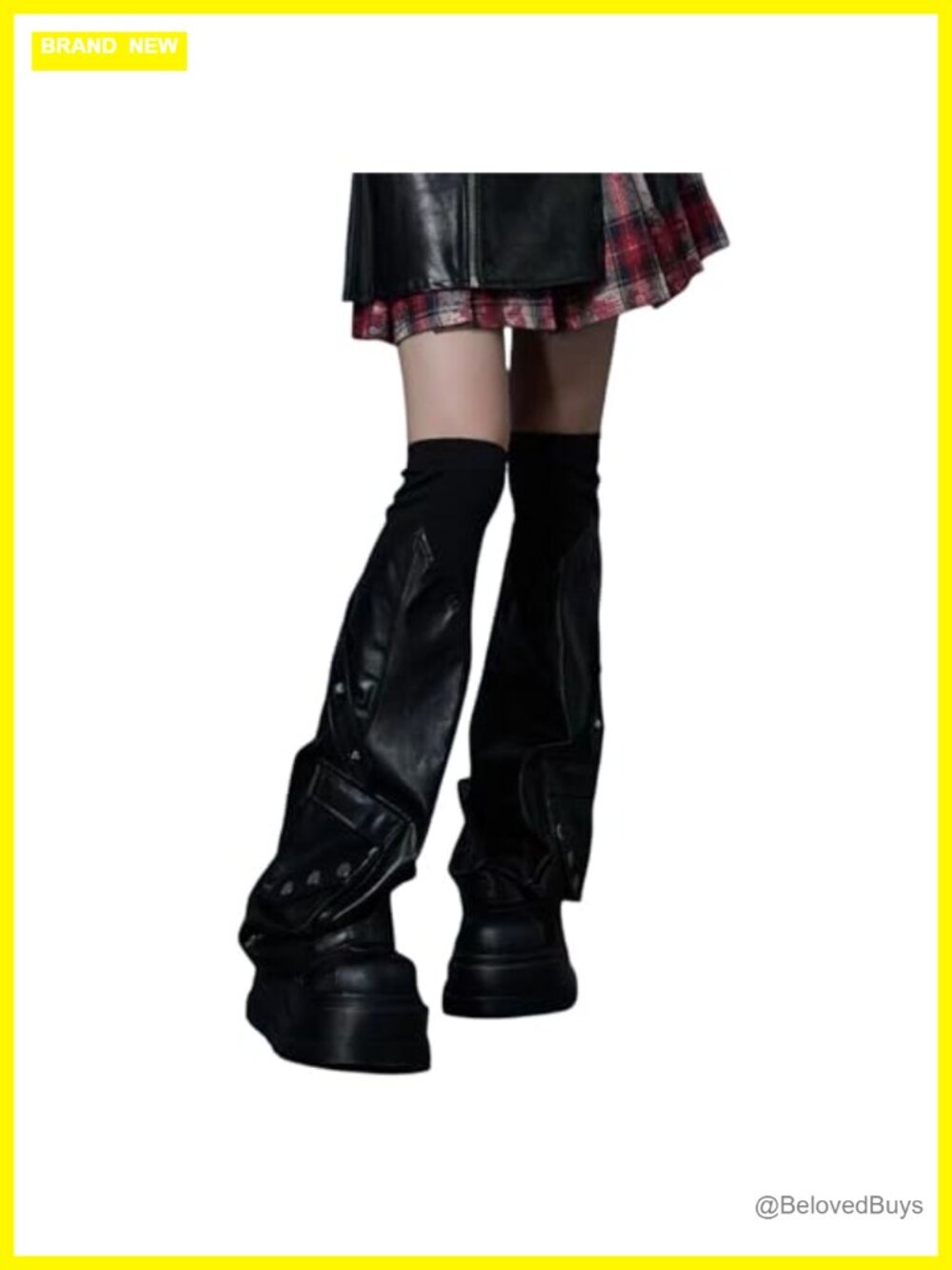 Punk Faux Leather Leg Warmers Y2K Goth Rave Emo Flared